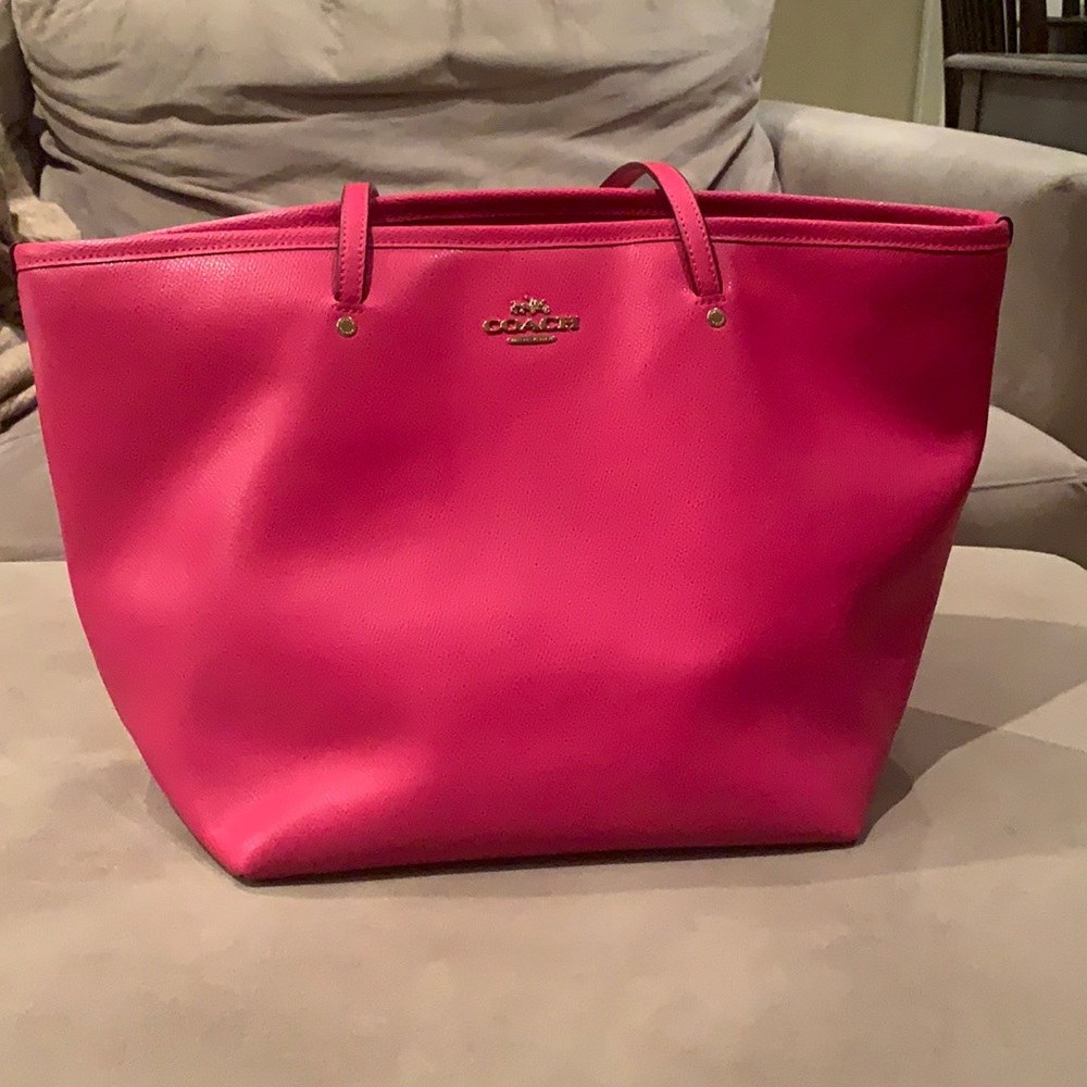 Authentic hot pink leather Coach tote bag